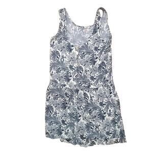 Faherty Size M sleeveless Quincy romper floral white Black linen Pockets Black